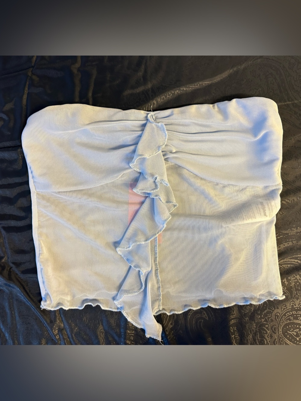 Edikted Pale Blue Ruffled Strapless Bandeau Top